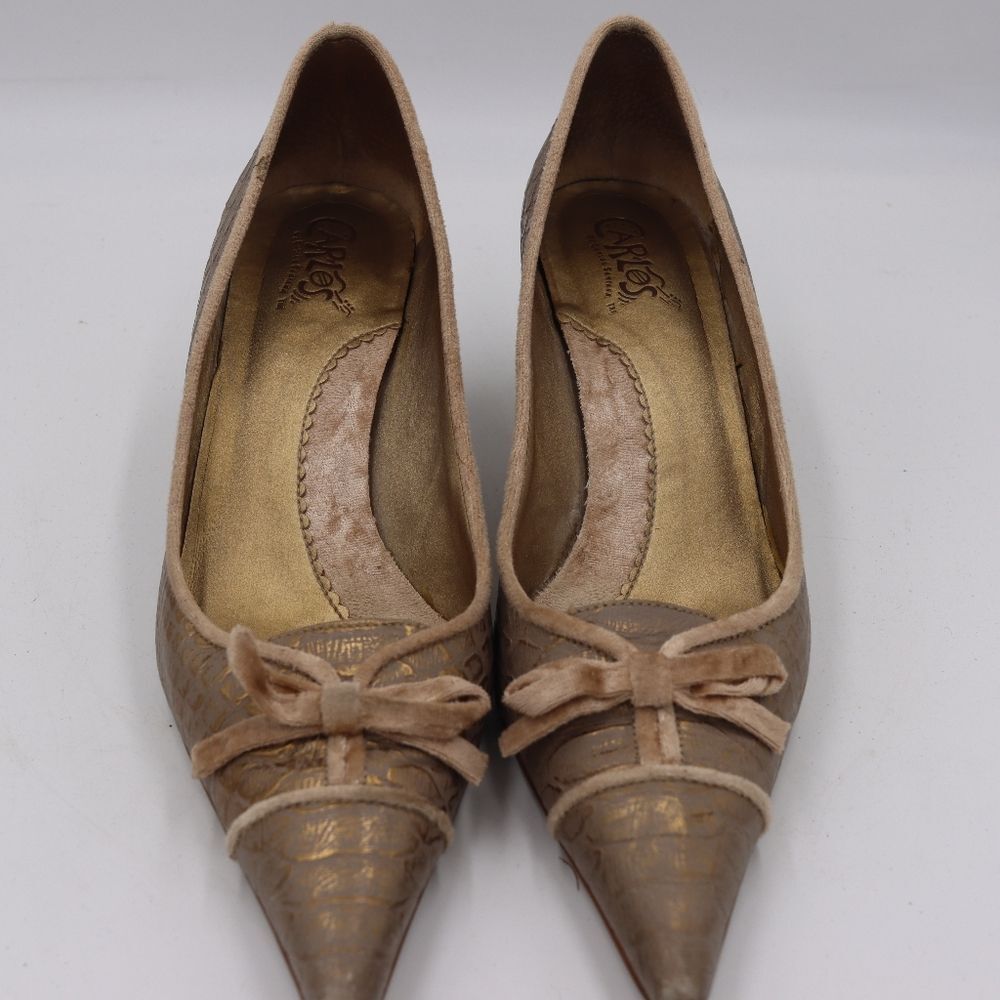 Carlos Santana Revue Tan Snakeskin Point Toe Heels 8.5M Leather